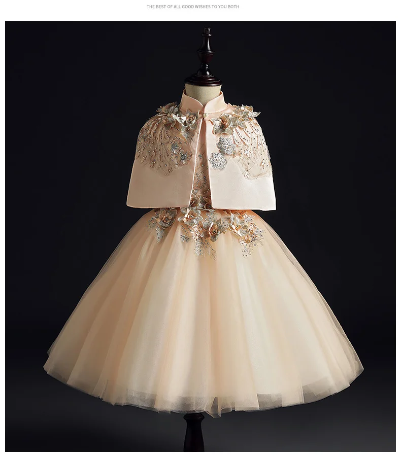 Торжественное платье для девочек; накидка с аппликацией; платье с цветочным узором для девочек; платье для свадьбы с аппликацией из тюля; детское платье для торжеств; праздничный костюм для дня рождения