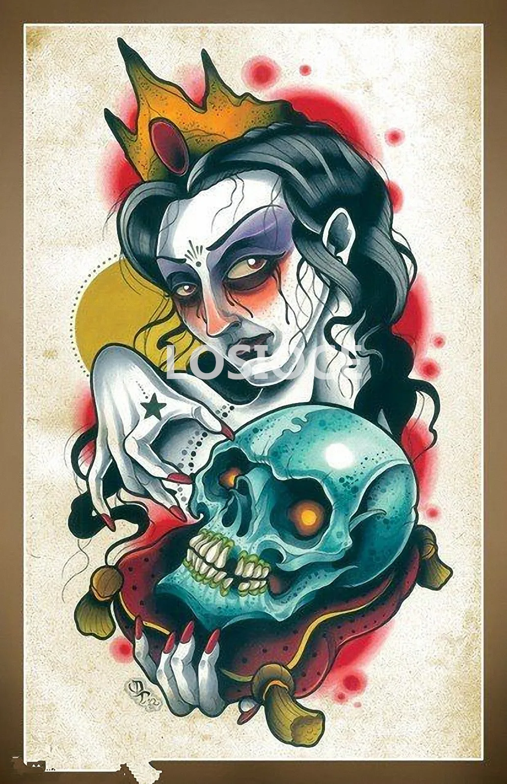 Exaggerated Personality Skull Tattoo Retro Kraft Paper Posters Wall