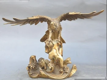 

ymying 1022+++++14" chinese fengshui brass foo dog lion beast fly Eagle Hawk bird lucky statue
