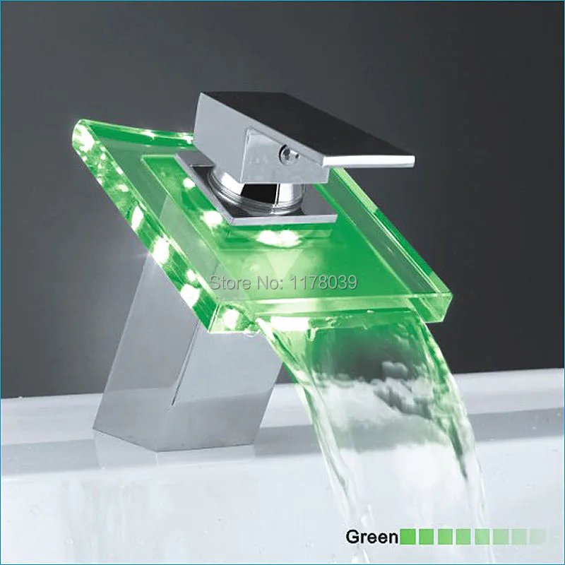 

Luminous 3 color LED Glass Waterfall basin Faucet,deck mounted LED brass Waterfall mixing tap,Free Shipping J15646
