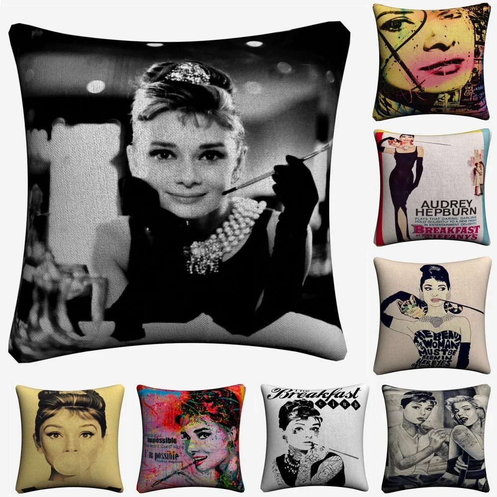 

Audrey Hepburn Movie Portrait Decorative Linen Cushion Covers For Sofa 45x45cm Throw Pillow Case Home Decor Pillowcase Almofada