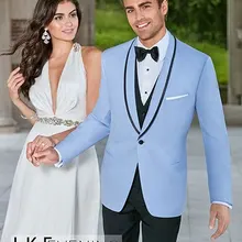 Свадебные смокинги для женихов светло голубой цвет одежда жениха 3 предмета костюмы ужин шаль воротник мужские