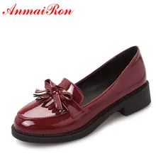 ANMAIRON/женские лоферы на плоской подошве весенне-осенняя Женская Мягкая Повседневная однотонная обувь на квадратном каблуке, без шнуровки, с круглым носком, с бахромой размеры 34-36