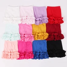 Шорты для девочек шорты с рюшами для маленьких детей; однотонные шорты; повседневная одежда для игр; Изысканная летняя одежда; два слоя