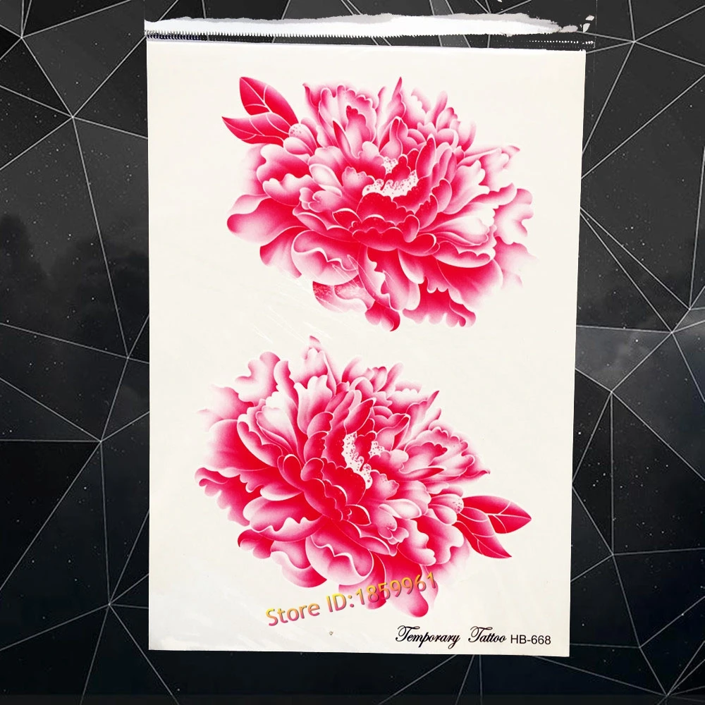 

Pink Red Waterproof Temporary Tattoo Peony Fake Flash Tattoo Women Makeup 21x15CM Large Body Arm Lotus Flower Tatoo Paste
