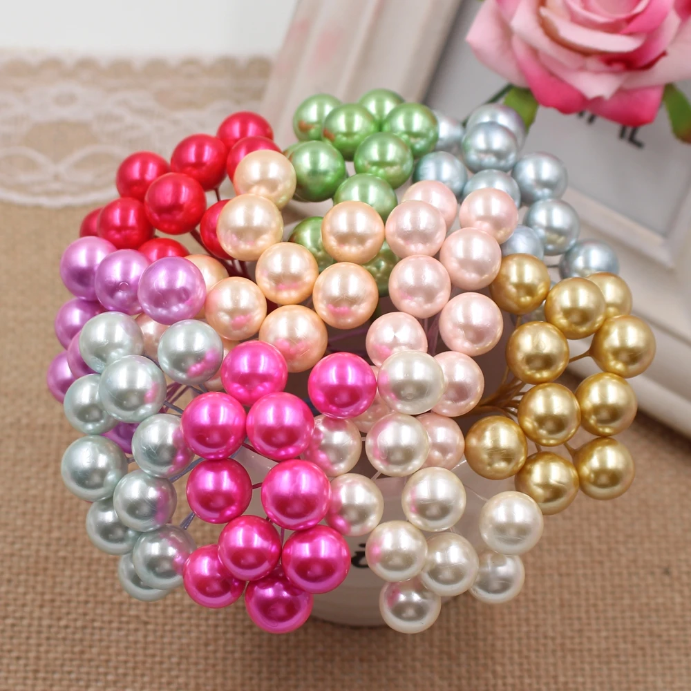 

50pcs/lot Fake Plastic Fruit Small Berries Artificial Flower Multicolor Cherry Stamen Pearlized Wedding Christmas Decorative