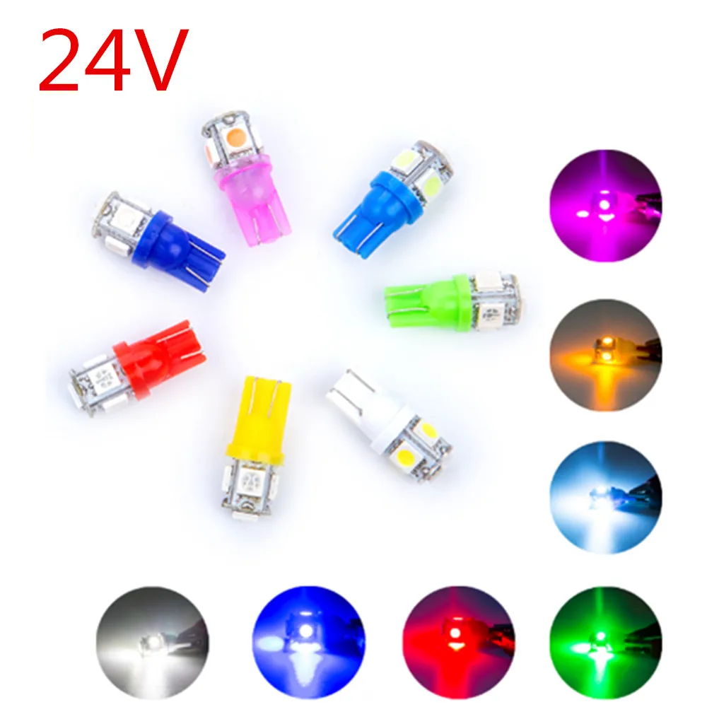 

10Pcs T10 5-SMD 5050 LED 194 168 w5w Interior Wedge White/Yellow/Green/Red Bulbs Truck Car SUV License Signal Light for Jeep 24V