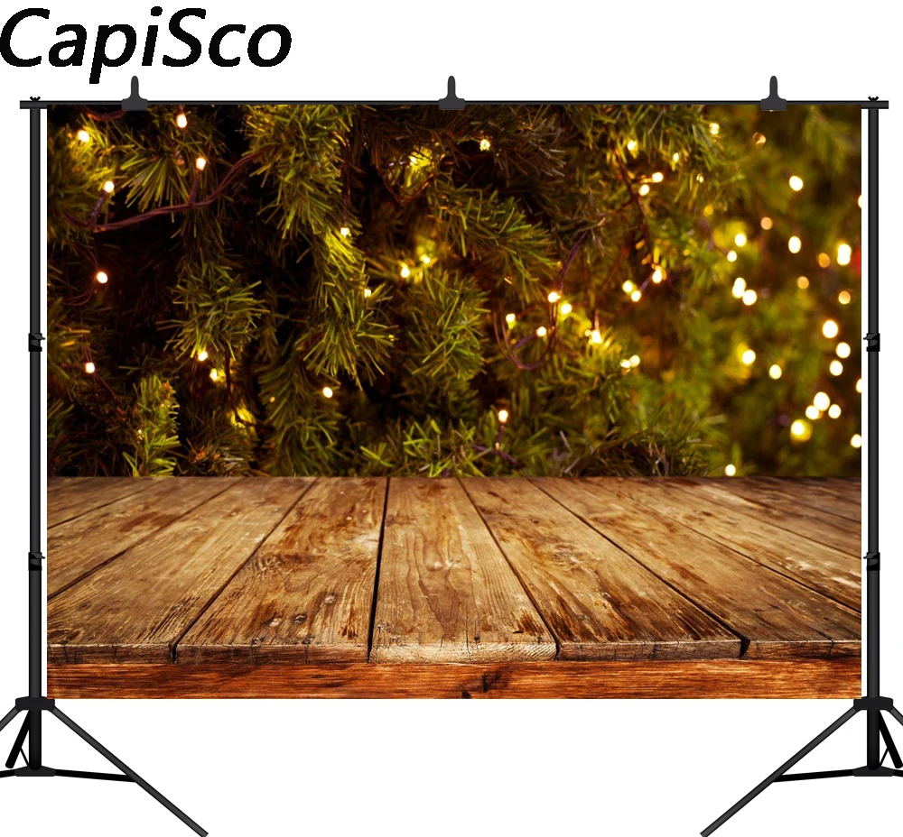 

Capisco Wooden Board Pine Branch Decor Christmas Photography Backgrounds Customized Photographic Backdrops For Photo Studio