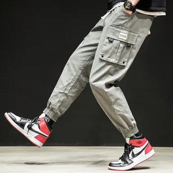 

2019 Korean Fashion Side Multiple Pockets Ankle-length Pants Streetwear Cargo Pants Men Skateboard High Street Hip Hop Pants Men