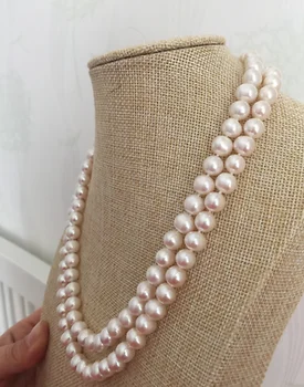 

New beautiful double strands 8-9mm south sea round white pearl necklace 17" &earring