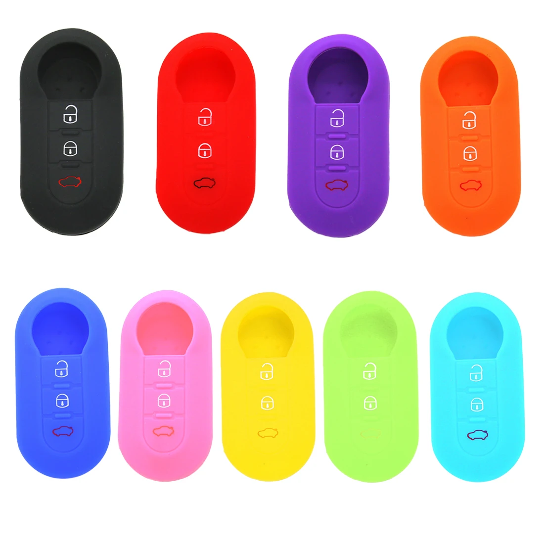 

Dewtreetali Silicone Key Cover Case 3 Buttons Flip Remote Key Blank Fob Auto parts Car Accessories Colorful For fiat 500