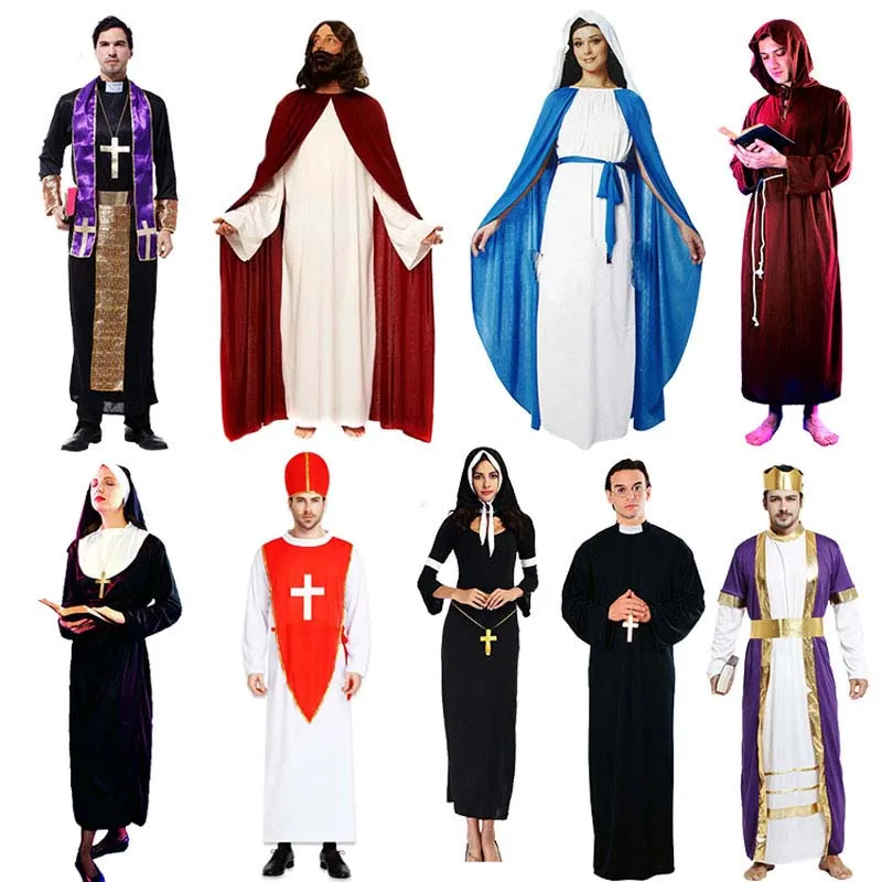 

Kids Adults Jesus Drama Priest Costumes Pope Nun Cosplay Women Men Boy Girl Costume Party Purim Halloween Christmas