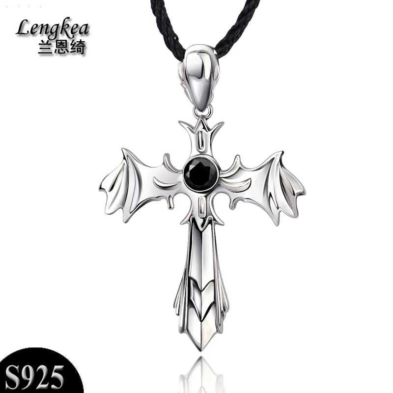 

Men choker,925 silver male cross pendant,fashion necklace,the demon wings,Men accessories personalized,boy friend's gift