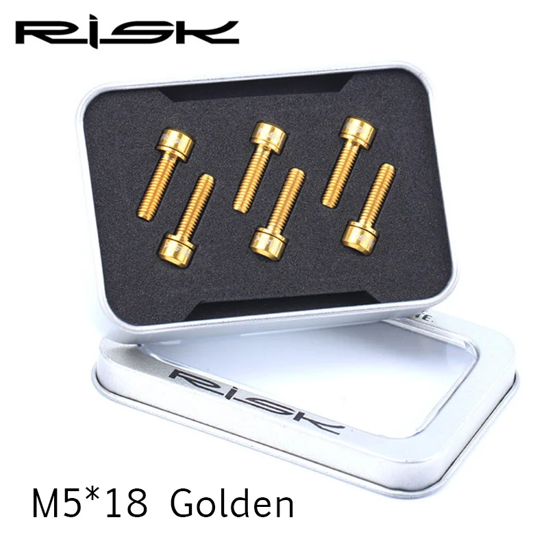 RISK 6 шт./лот M5* 18 мм M5x20mm Ti Винт С Титановым болтом для руля велосипеда Велоспорт MTB велосипед Сверхлегкий вынос руля винт с шайбой прокладка - Цвет: M5x18 Golden