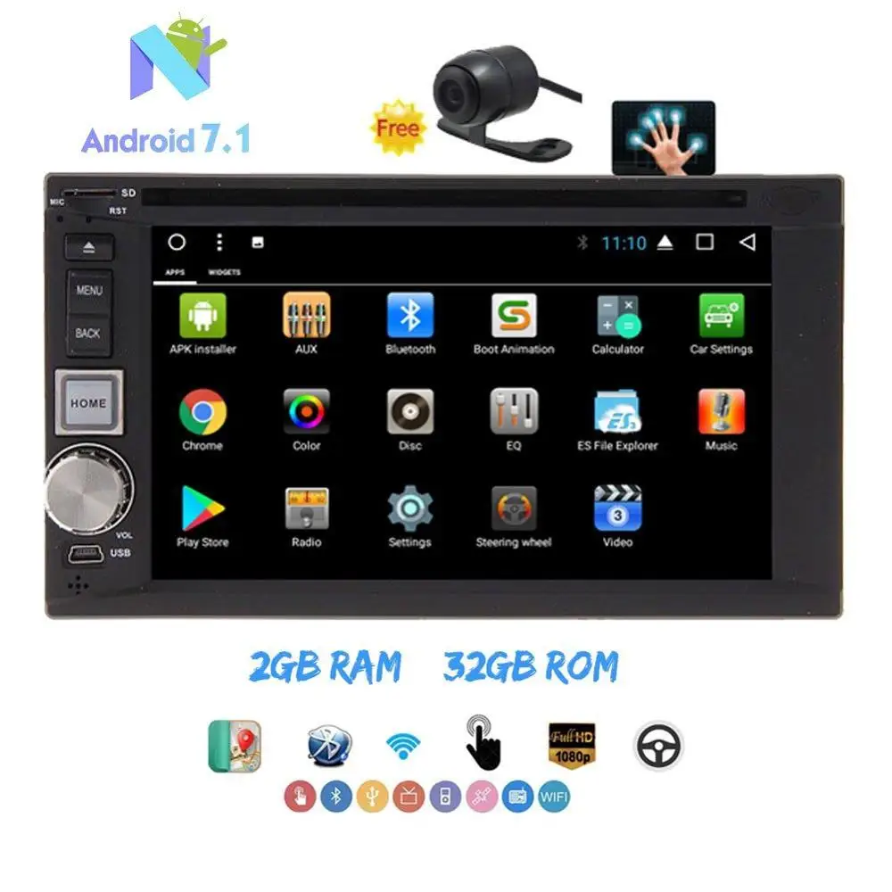 6," двойной Din автомобильный Радио Стерео DVD плеер Android 7,1 головное устройство Поддержка gps/Bluetooth/SWC/USB/WI-FI/телефонная связь/DAB+/OBD2+ Камера