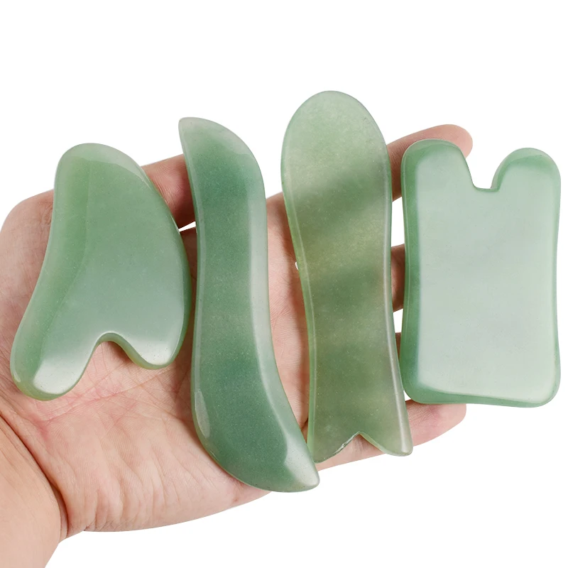 

Jade Gua Sha Scratch Face Massage Tool Natural Green Aventurine Acupuntura Point Back Head Foot Scraper Stone Massage Therapy