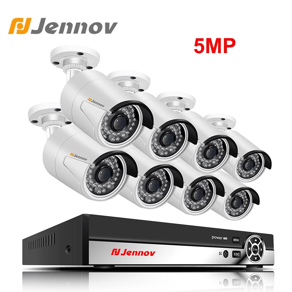 Jennov 8CH 5MP HD AHD комплект камеры видеорегистратора безопасности Камера Системы Набор для видеонаблюдения Системы P2P Ночное видение IP