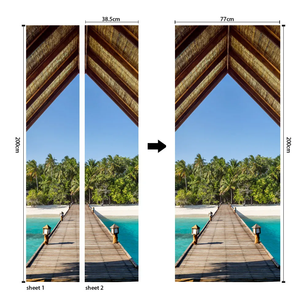 3D Природа вид на море DIY дверь стикер Фреска для гостиной обои ПВХ самоклеющиеся водонепроницаемый плакат наклейки для домашнего декора