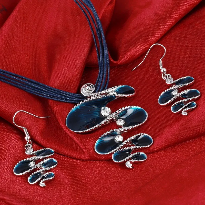 Большая скидка, голубой цвет, подвеска, ювелирное изделие, модный бренд, крученое крупное ожерелье и серьги, ювелирный набор