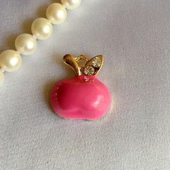 

24Pcs 18*20mm " Rose Apple " Glass Rhinestone & Glazing KC Gold Alloy Pendants Jewelry Charms
