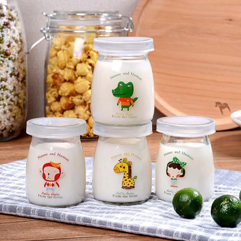 2017 Hot Sale 4 Pcs DIY Cooking Milk Bottle Glass Pudding Bottle With Lid Yogurt Cup High