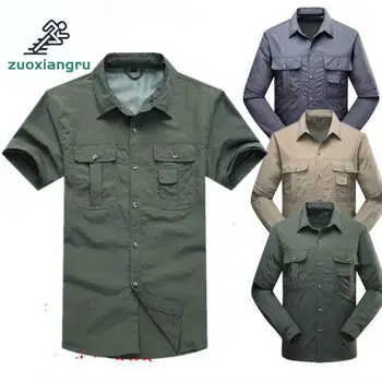 

New Quick Drying Outdoor Men Tactical Shirts Breathable Removable Clothes Camisa Pesca Sports Fishing Trekking Hiking Clothing