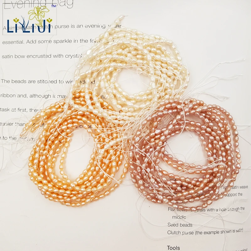 

Lii Ji 3 color can choose Natural Freshwater Pearl Beads Rice Shape about 3-3.5mm for DIY Jewelry Making about 35cm/strand