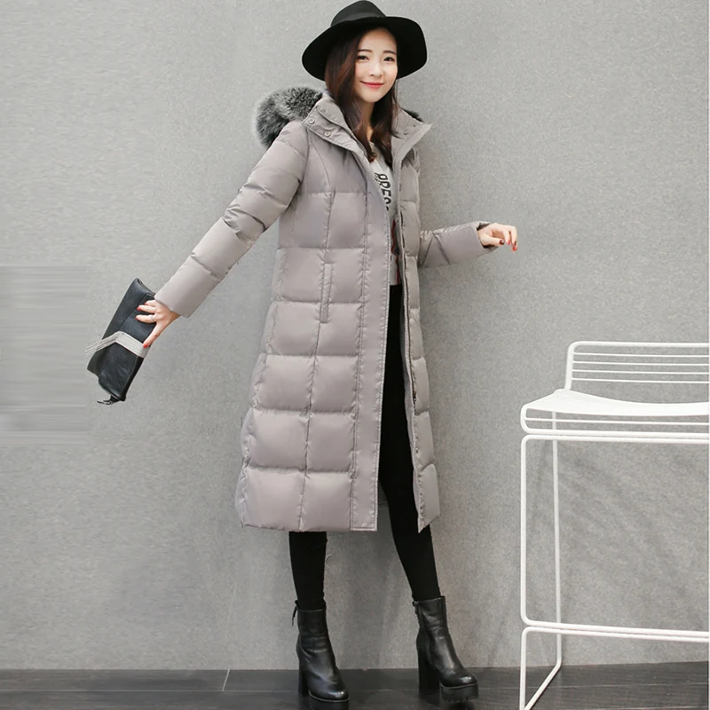 2018 New Women Down Coat Faux Fox Fur Collar Hooded Down Jacket Long Outerwear Solid Color Zippered Thick Warm Winter Coat OK964 2018 New Women Down Coat Faux Fox Fur Collar Hooded Down Jacket Long Outerwear Solid Color Zippered Thick Warm Winter Coat OK964