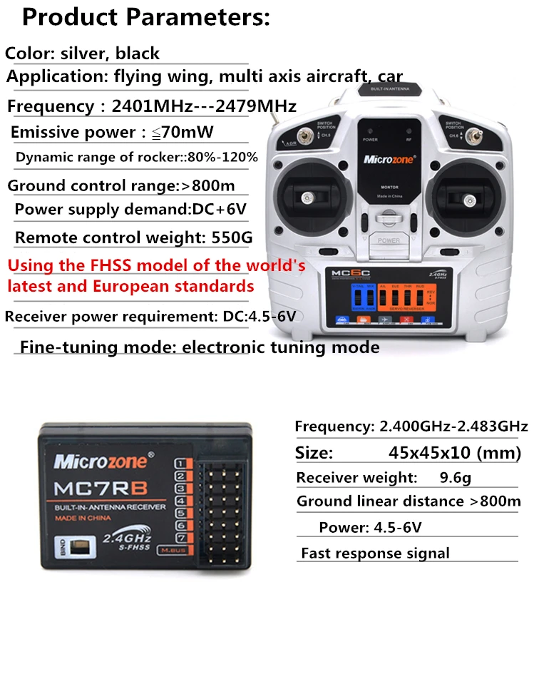 MicroZone MC6C 6CH 2,4G контроллер передатчик приемник радиосистема для радиоуправляемого дрона самолета мультироторный вертолет автомобиль Лодка