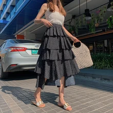 Летние Асимметричные плиссированные летние женские юбки в горошек с каскадными оборками jupe femme юбки женские s faldas mujer moda