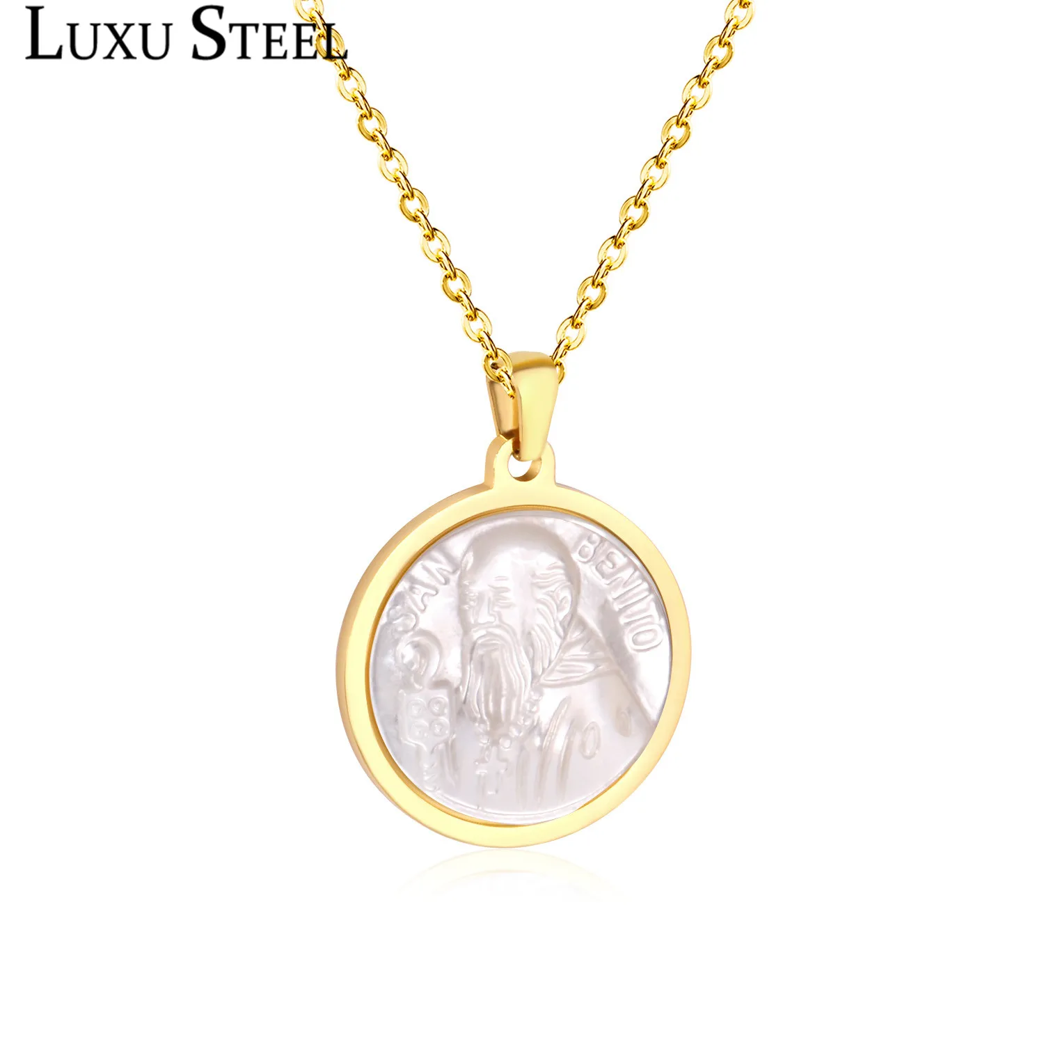 LUXUSTEEL католицизм ювелирные изделия Jesu круглый кулон ожерелья Цепь из нержавеющей
