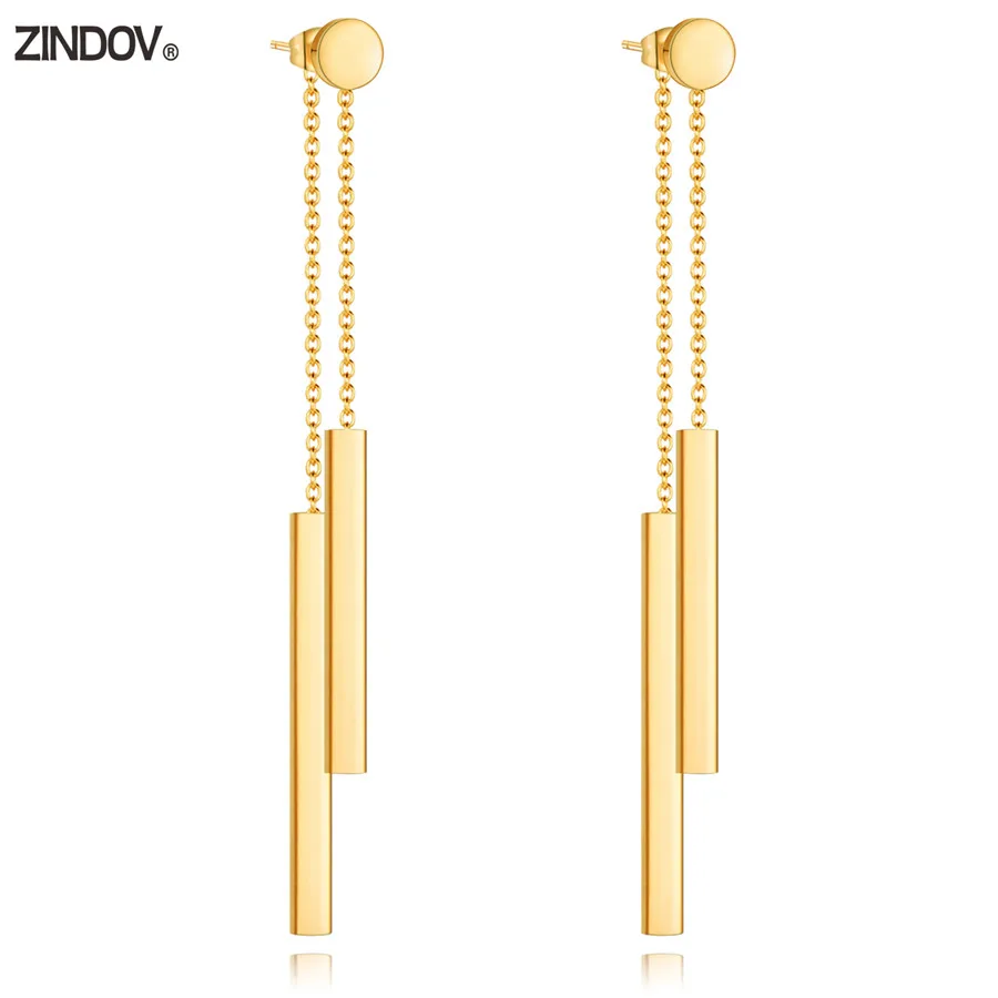

ZINDOV Long Drop Tassel Earrings Rose Gold Ladies Girls Women Stainless Steel Jewellery Female Fashion Accessory Gold Earrings