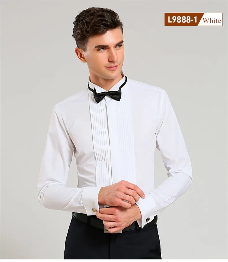 Новейшая французская рубашка-смокинг с манжетами, Облегающая рубашка с длинным рукавом для жениха, Свадебные вечерние мужские рубашки с галстуком