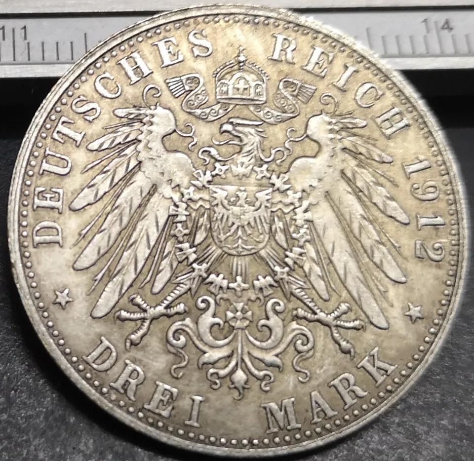 1912 бесплатно Ганзейский город Гамбург 3 марки Посеребренная копия монеты