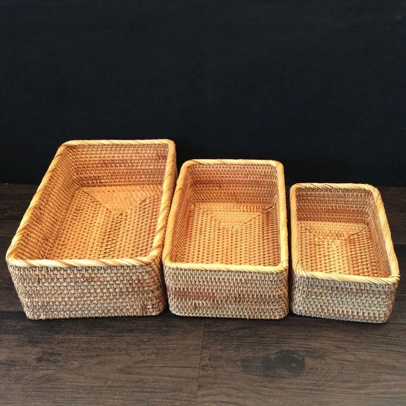 3 Pcs / Lot rattan storage baskets neatening makeup cosmetic organiser box hamper laundry basket table sundries store container