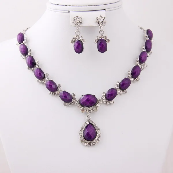 Fashion Women Purple Water drop Resin Wedding Bridal Costume Necklace