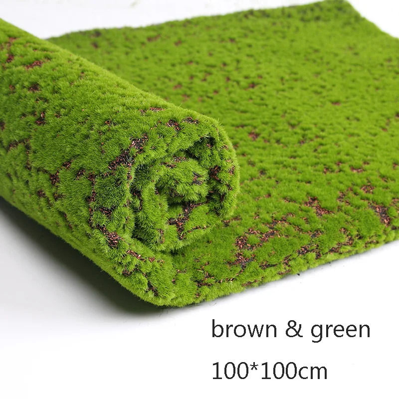 Aqumotic 100 см поддельный мох коврик из искусственного материала настенный стикер Декор подвесной декоративный сложенный зеленый мох Микроскопическое украшение для вазы - Цвет: brown and green
