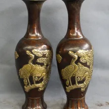 Bi003447 " Китайский Бронзовый Свинка Птица Кран Сосна Статуя Твин Ваза Пот Пара