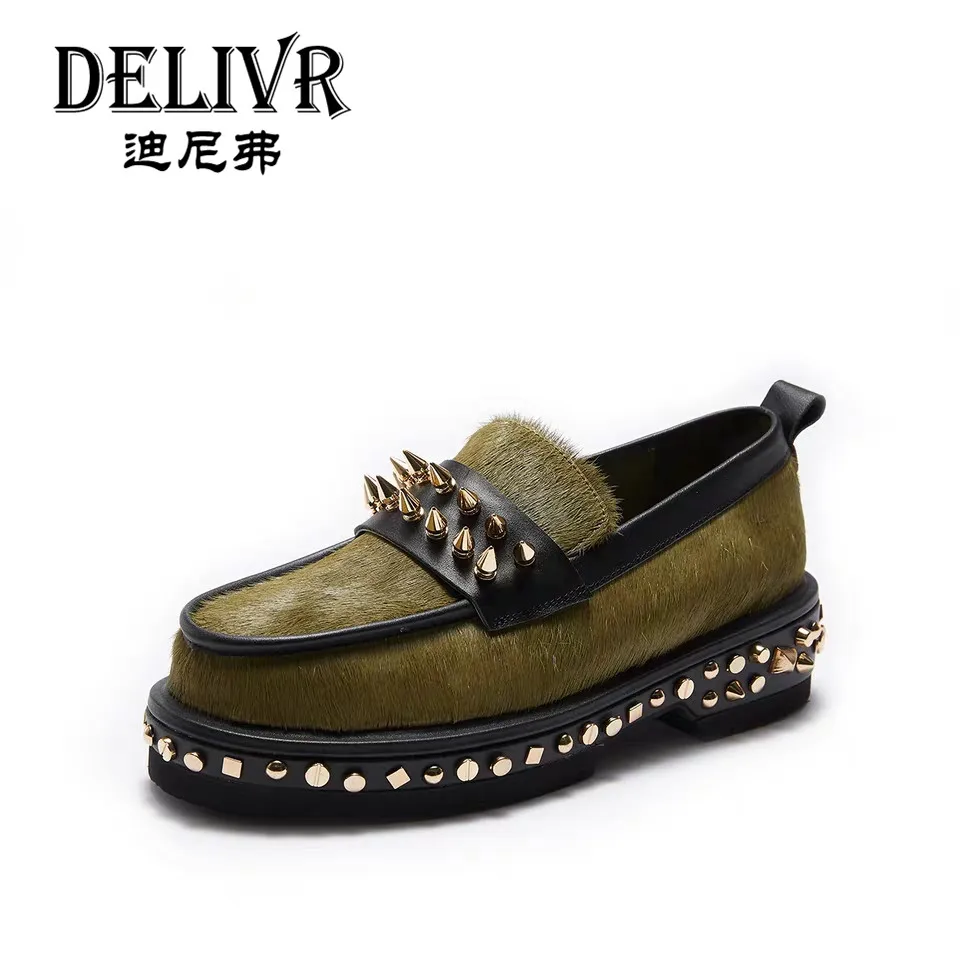 

Delivr Fashion Women Casual Shoes Horse Hair Rivets Shoes Women Platform Zapatillas Mujer Casual Luxury Ladies Casual Shoes Slip