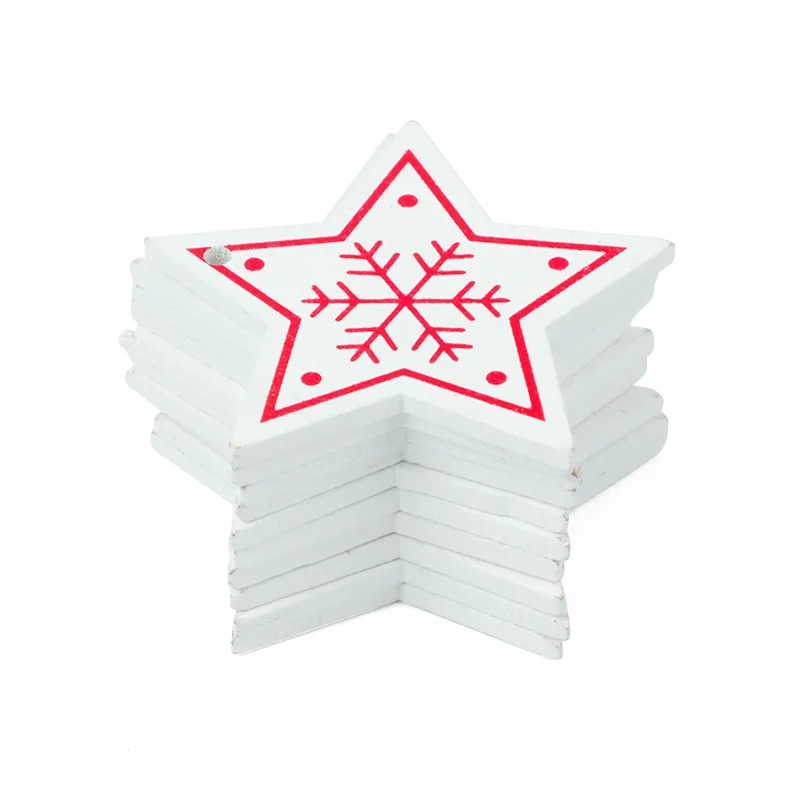 white star 1 10 шт деревянные рождественские украшения Новогодние натуральные деревянные рождественские украшения кулон Висячие подарки снежинки Декор рождественской елки - Цвет: white star 1