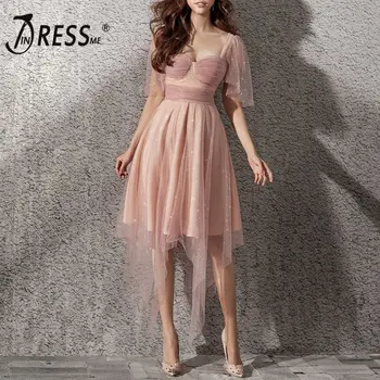 

INDRESSME 2019 New Sexy Mesh Lace Sparkling Short Sleeveless Skater Dress Midi Dress Women Lady Outfir Party