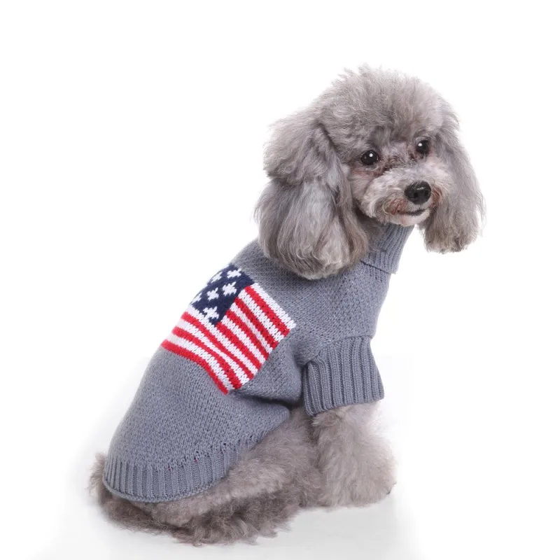 Осень и зима прекрасный США Plag Chilly собака бойфренда свитер для собаки с подвернутыми декольте Pet свитер Одежда для собак