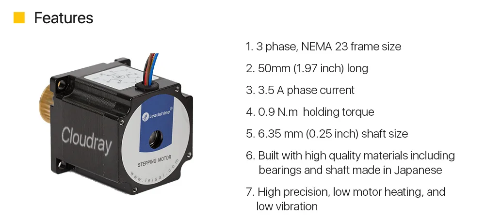 Cloudray Leadshine 3 фазы шагового двигателя 573S09-L-18 для NEMA23 3.5A Длина 50 мм вал 6,35 мм