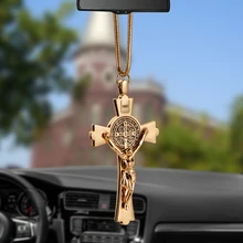 Подвеска в автомобиль, цинковый сплав, Крест Иисуса, христианская религия, Распятие Иисуса, статуэтка, подвесное украшение для автомобиля, зеркало заднего вида