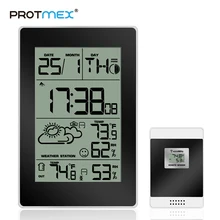 

PROTMEX Weather Station Clock Temperature Humidity Wireless Sensor LCD Display Backlight Weather Forecast Moon Phase