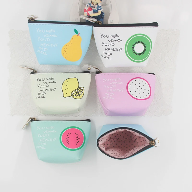 

DreamShining Cute Cartoon Style Coin Purse PU Leather Material Fruit Patterns Coin Case Waterproof  Lightweight Coin Purse Women