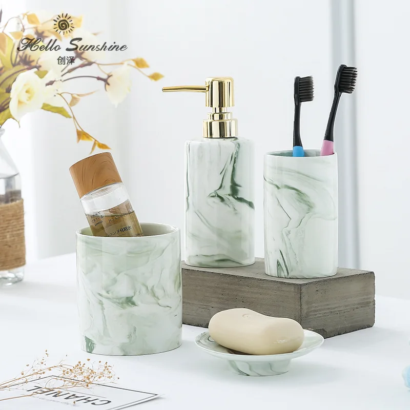 

Washroom Accessory Marble Bathroom Accessories Set Toilet Toiletries Soap Dispenser,Toothbrush Holder Bathroom Five-piece Suit