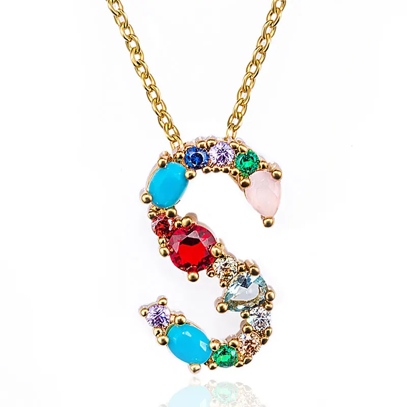 

Wholesale(26pcs/lot) Multicolor Fashion CZ Charm Alphabet Letter Pendant Necklace Micro Pave Zircon Initial Letter Necklaces