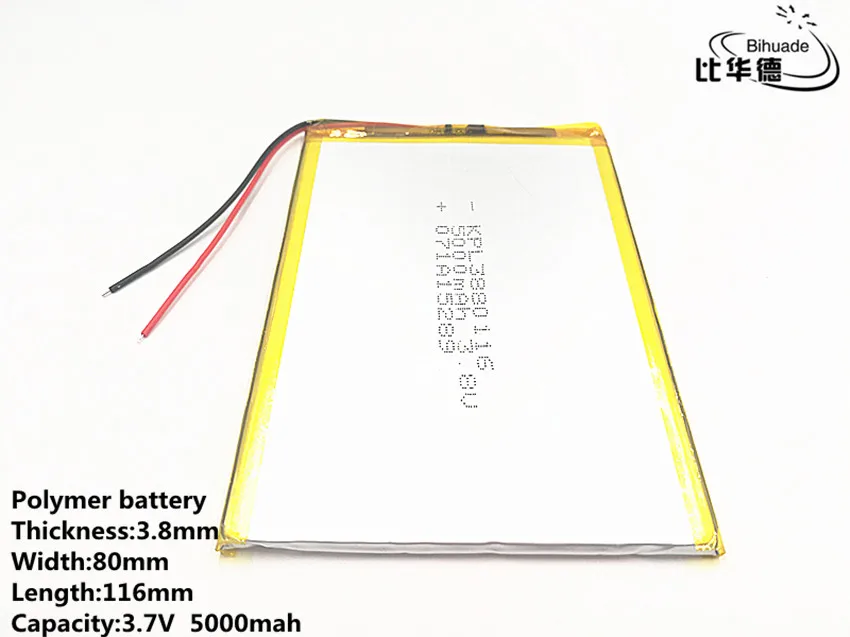 3,7 V, 5000 мАч 3880116(полимерный литий-ионный аккумулятор) литий-ионный аккумулятор для планшетного компьютера 7 дюймов 8 дюймов игрушка, портативное зарядное устройство, gps, mp3, mp4