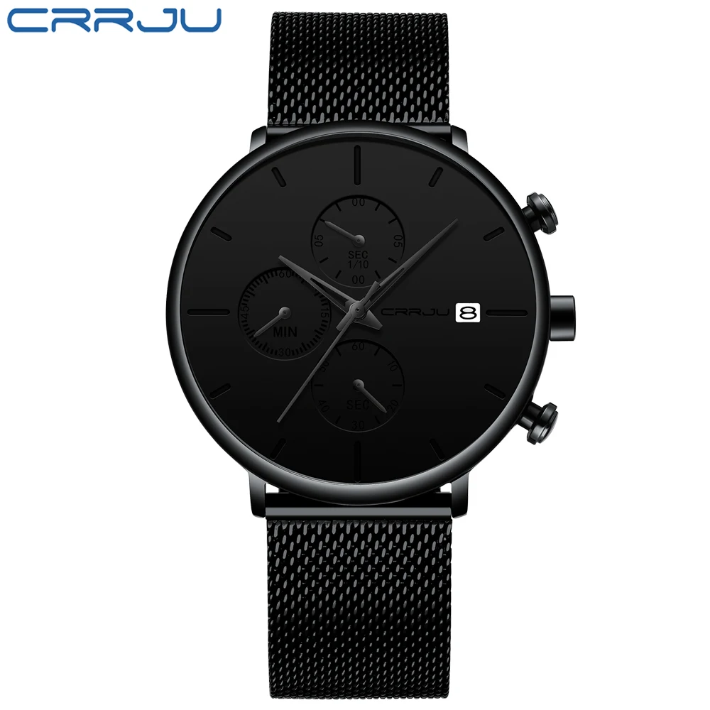Luxury Brand Crrju Men Watch New Minimalist Multi-Function Chronograph Waterproof Mesh Wristwa-4